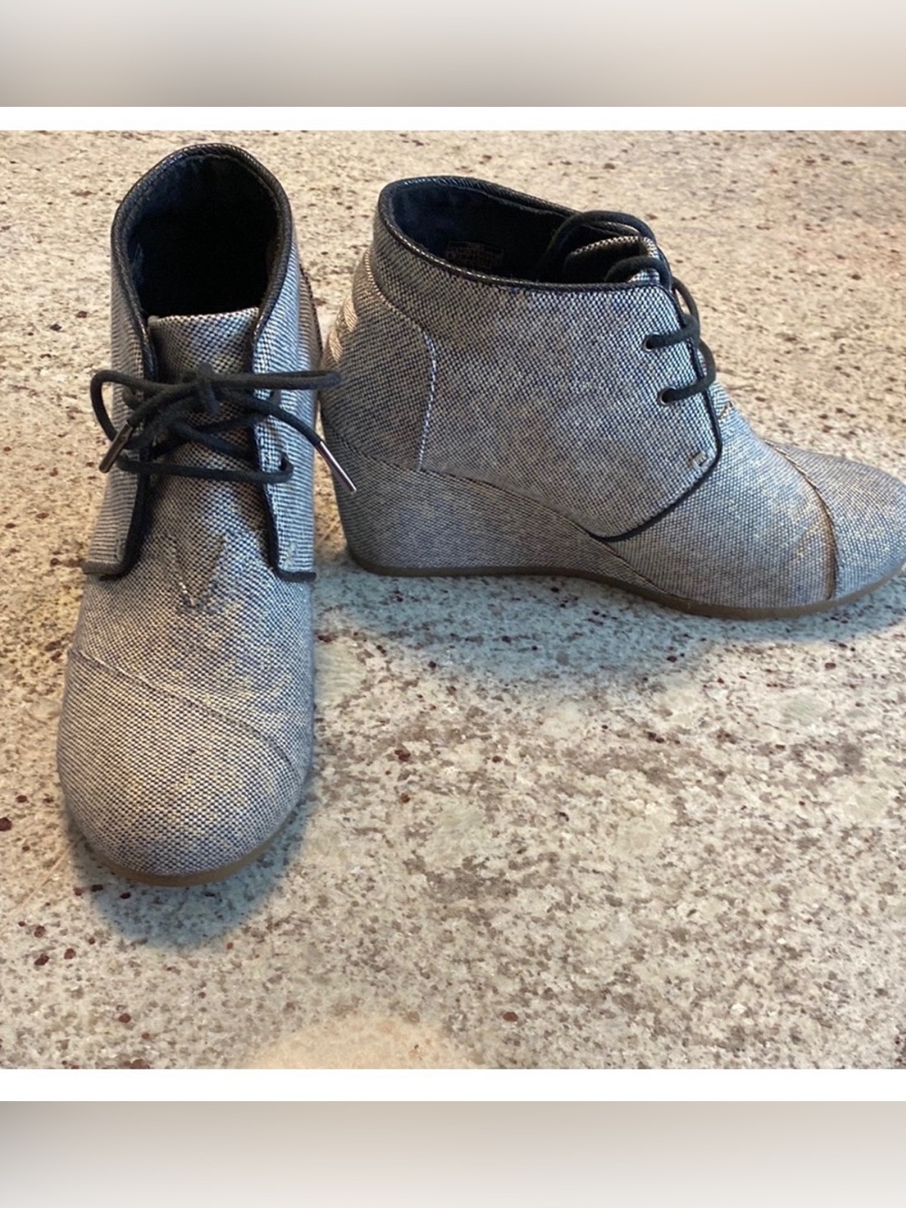 TOM's Grey Lace-Up Wedge Ankle Boots - women’s Shoes